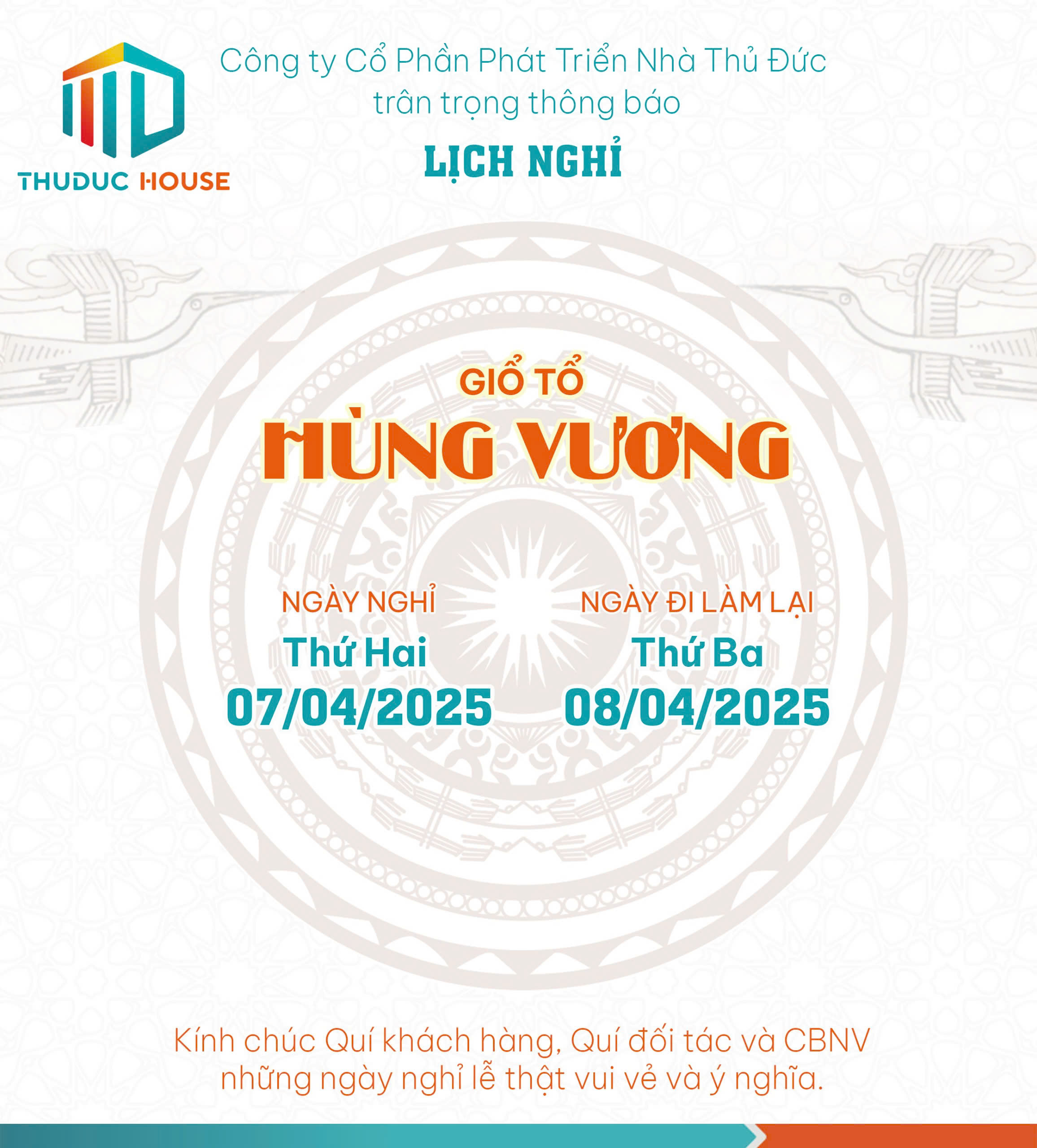 Thông báo lịch nghỉ Giổ Tổ Hùng Vương