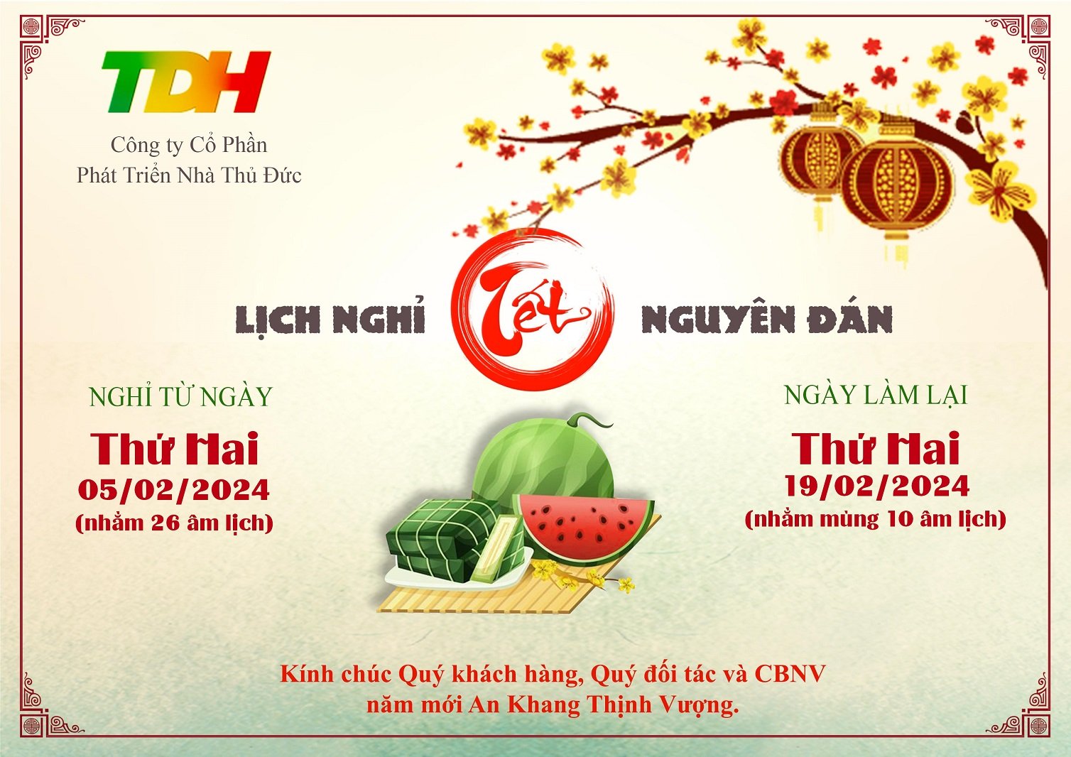 Thông báo lịch nghỉ Tết Nguyên Đáng