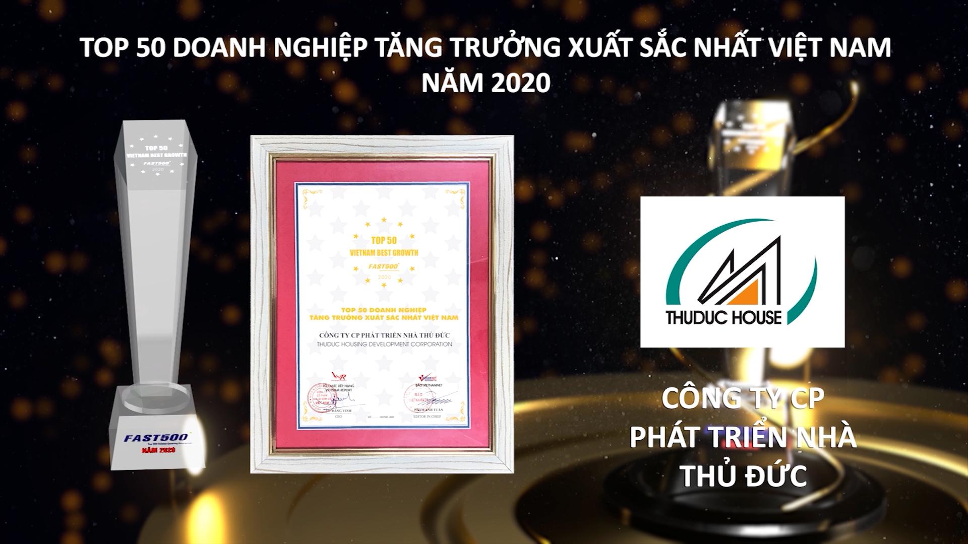 Thuduc House vinh dự nhận danh hiệu “Top 50 doanh nghiệp tăng trưởng xuất sắc nhất Việt Nam năm 2020”